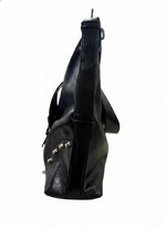 STUDDED HARNESS AND ACCENTS HOBO VEGAN LEATHER BAG