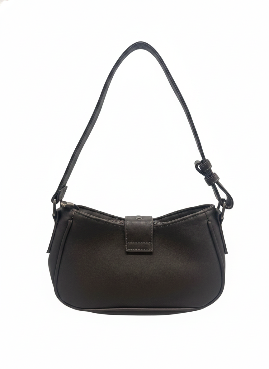 LEATHER SADDLE FRONT BUCKLE STRAP DETAIL SHOULDER BAG