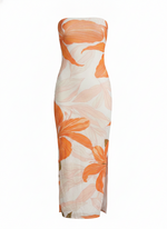 LARGE FLORAL PRINT STRAPLESS SHEATH MAXI DRESS