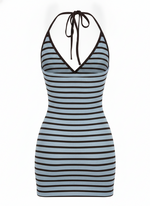 STRIPED TIE V NECK BODYCON MINI DRESS