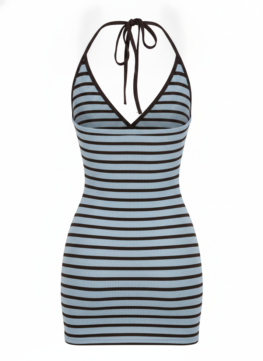 STRIPED TIE V NECK BODYCON MINI DRESS