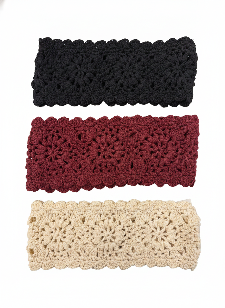 VINTAGE CROCHET FLORAL PATTERN HEADBAND