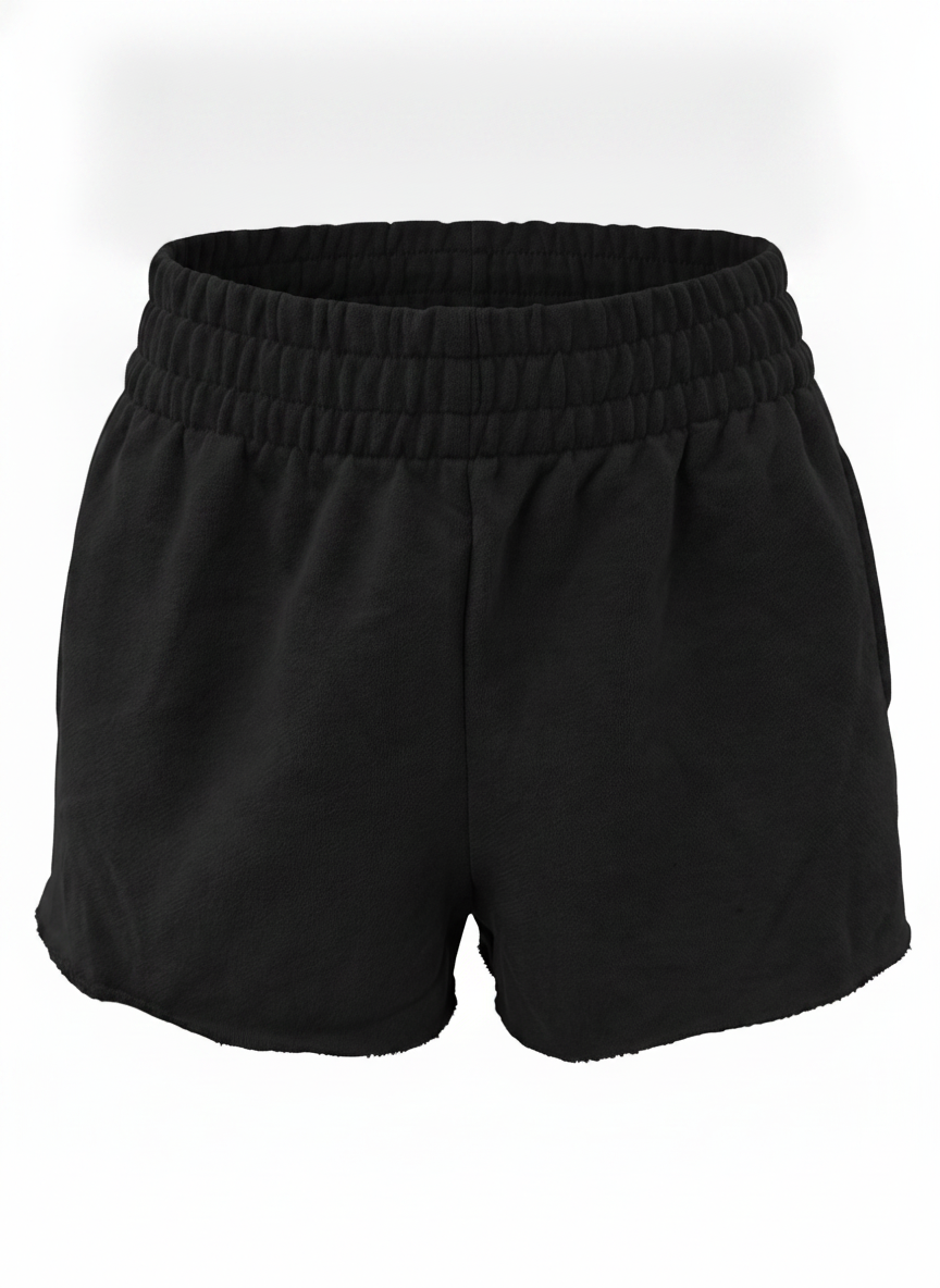 ELASTIC WAIST LOOSE FIT RAW HEM SHORT