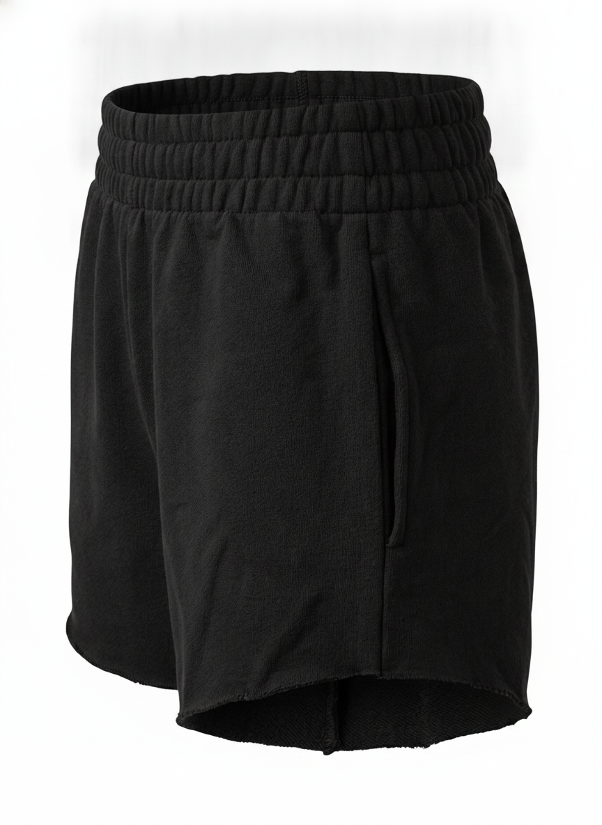 ELASTIC WAIST LOOSE FIT RAW HEM SHORT