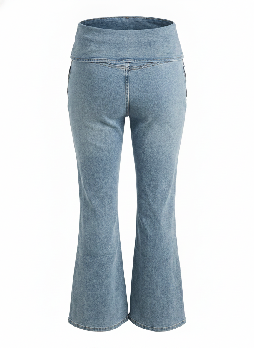 LOW RISE FOLD OVER WAIST FLARE DENIM PANT