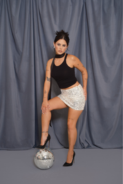 LOW WAISTED SEQUIN MINI SKIRT